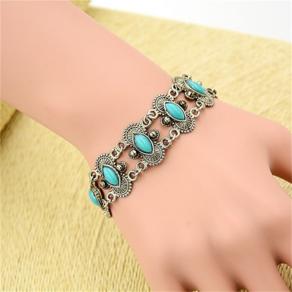 Sexet Bohemian Fashion Dame Sølv Turkis Armring Armbånd Wr