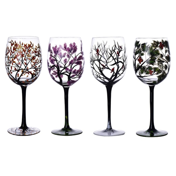 Four Seasons Trees Wine Glasses Goblet Creative Printed Glass C C Onesize