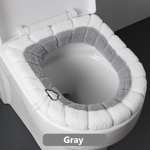 Vintervarme Toalettsetetrekk Vaskbart Bad Toalettsete wit Gray One Size