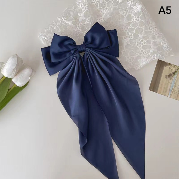 Sløyfebånd Hårnålshodeplagg Enkel Elegant Satin Spring Clip Fi Navy ONESIZE