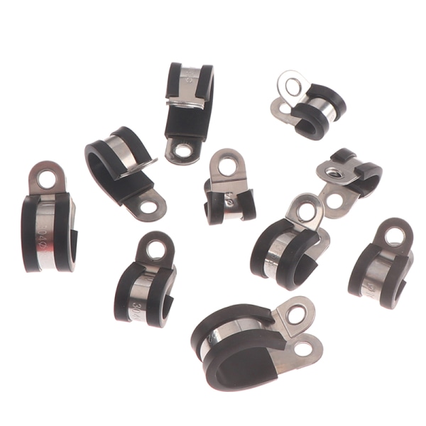 2st 304 rostfritt stål gummifodrad P Clips Kabelmontering Ho Black Φ13