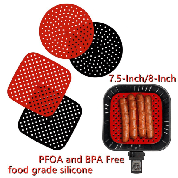 Air Fryer Liner Air Fryer Mat Non-Stick Silikon Frityrkurv F Black round 8in