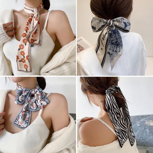 Nytt mode sidenscarf hårband Long Ribbon Bow n Printing Hai A2 one size