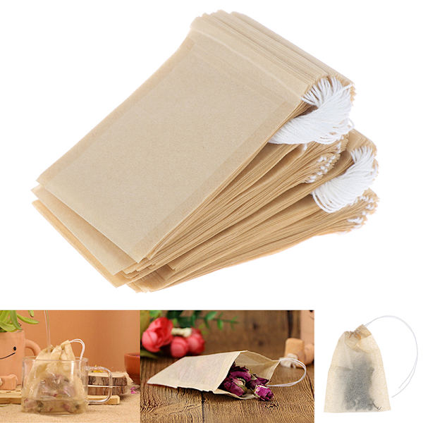 100 stk./lot tomme papir teposer Filter teposer med snoretræk til H Brown One Size