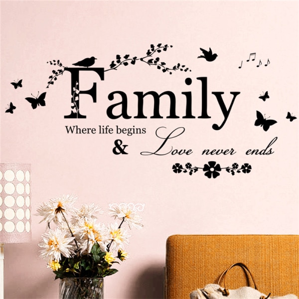 Familiebrev Sitat Avtagbart Vinyl Decal Art Mural Home Decor Black 60x19cm