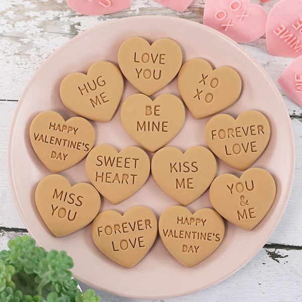 10 stk 3D Valentinsdag Cookie ters Kikseform Stempel B A one size