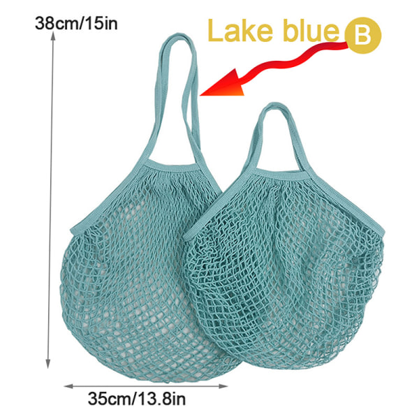 Gjenbrukbare vesker for dagligvareprodukter Bomullsnetting med nett-totebag F Lake blue B