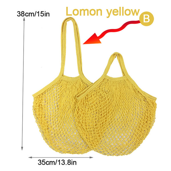 Gjenbrukbare vesker for dagligvareprodukter Bomullsnetting med nett-totebag F Lemon yellow B