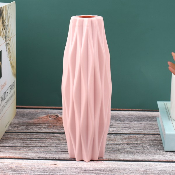 Blomstervase Dekorasjon Hjem Plast Vase Hvit Imitasjon Cerami Pink 7*21cm