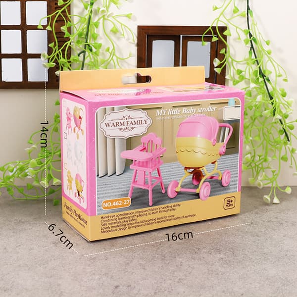 1 set minidockvagn för docka, barnmatbord leksak Pink