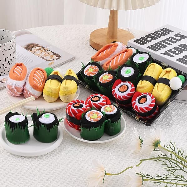 1/3/4/5 par sushi pizza burger sokker gaveæske kvinders vinter E one size