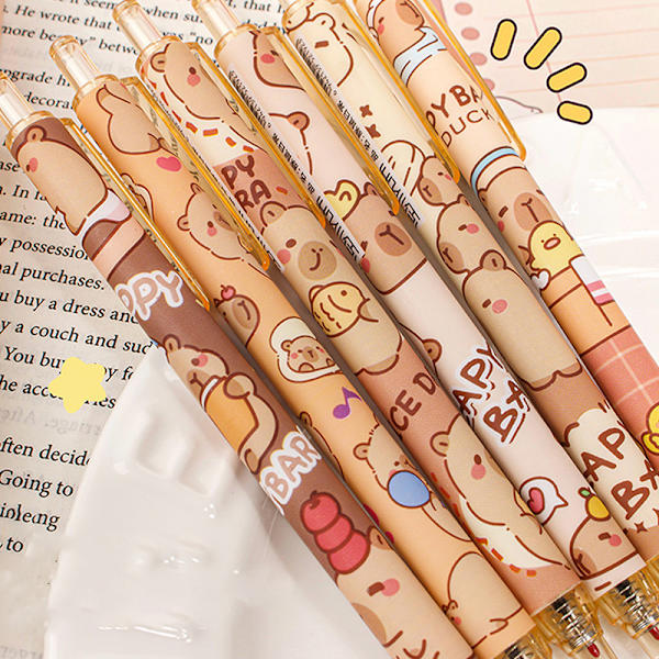 6 stk. e Capybara tryk gel pen skoleartikler tegneserie Capyba ONESIZE