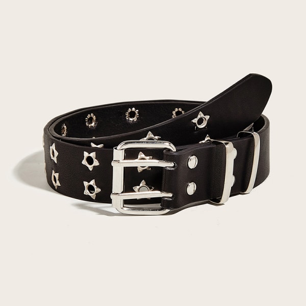 Punk Style Star dubbelknäppt bälte midjerem Hollow Out Lea Black onesize