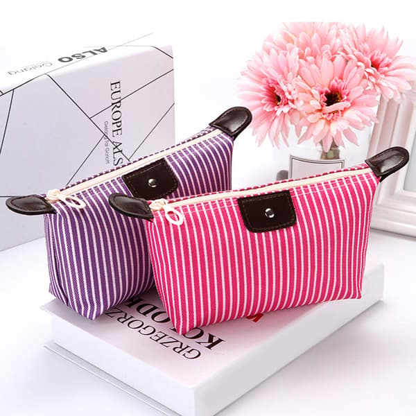 Mode stribet dumpling makeuptaske foldbare vaskeposer badetoilet Purple