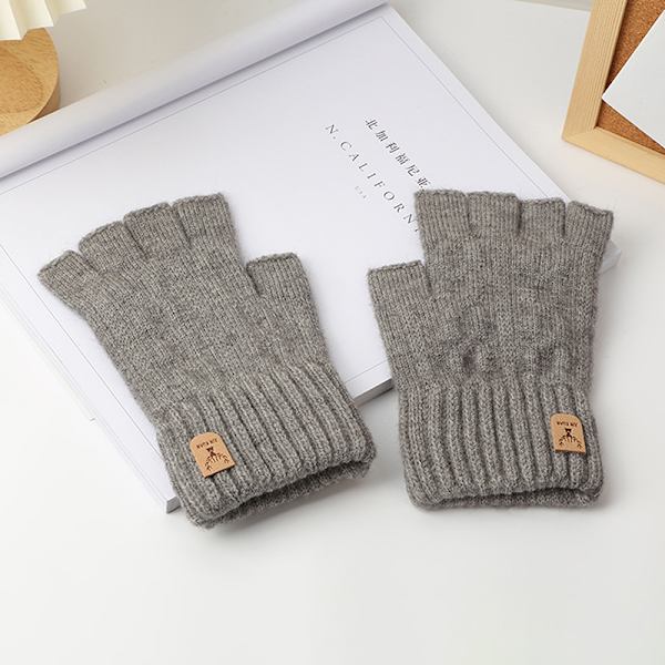 Strikkede Tykke Termiske Halvfingerhandsker Kvinder Mænd Vinter Udendørs Light gray