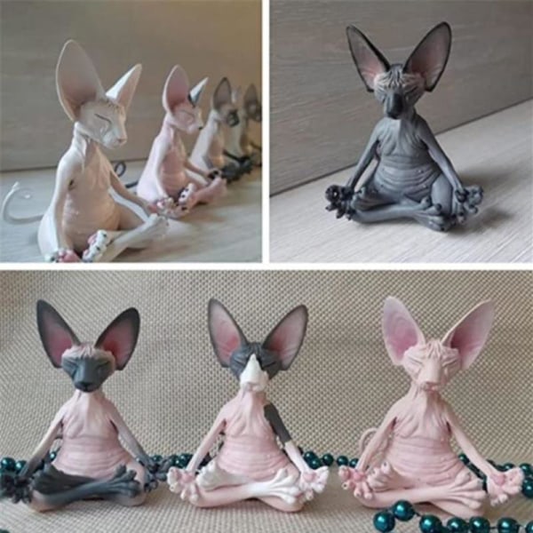 Cat Meditate Collectible Figurines Miniature Håndlavet Decor Ani Pink&Black one size