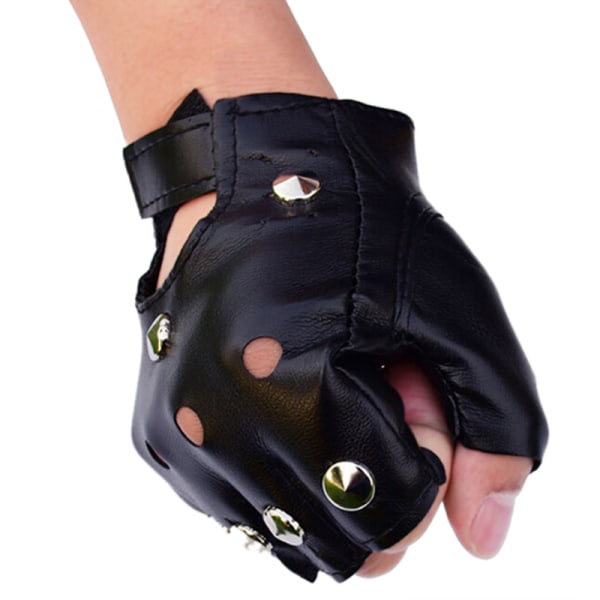 Läder Fingerless Korta Handskar Svarta Nitar Stud Half Finger M Black One Size