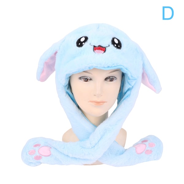 Kvinners Movable Bunny Ears Hats With Lights Girls Winter Plysj blue D