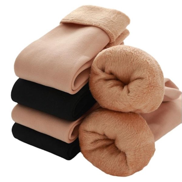 Nya Sammetsstrumpor för Kvinnor Vinter Varma Tjocka Termiska Mjuka Casual Beige