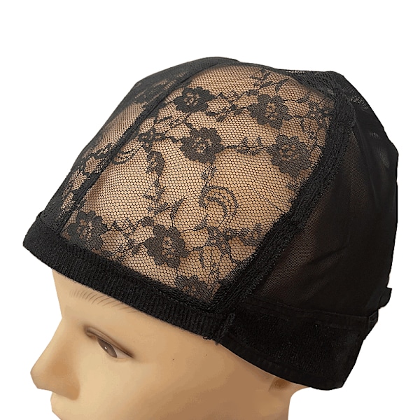 Spets Peruk Cap U Del Cap 56cm Med justerbara remmar Stretch Bla one size
