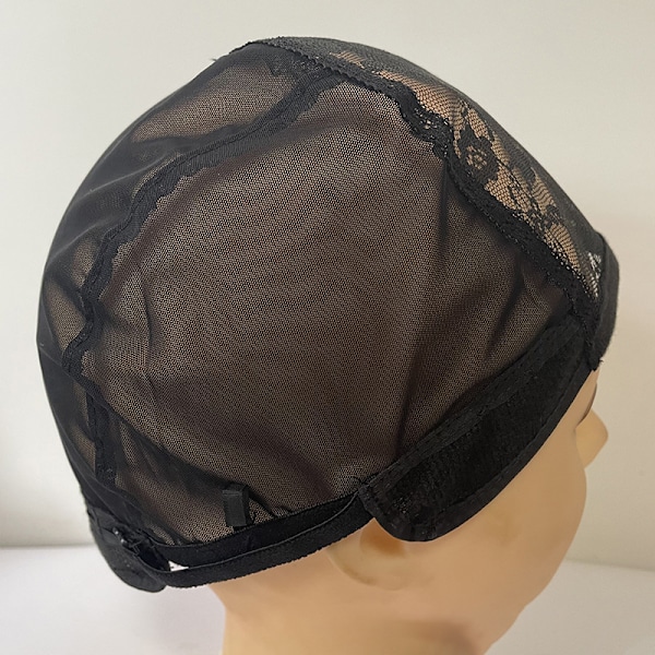 Spets Peruk Cap U Del Cap 56cm Med justerbara remmar Stretch Bla one size