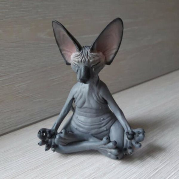 Cat Meditera Samlarfigurer Miniatyr Handgjord Dekor Ani Gray one size