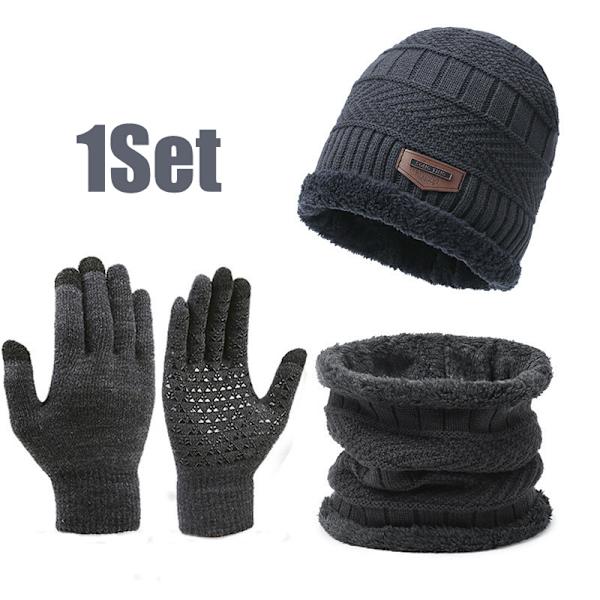 Talvi lämmin cap huivi hansikas miesten thermal paksunnettu neule Gray onesize