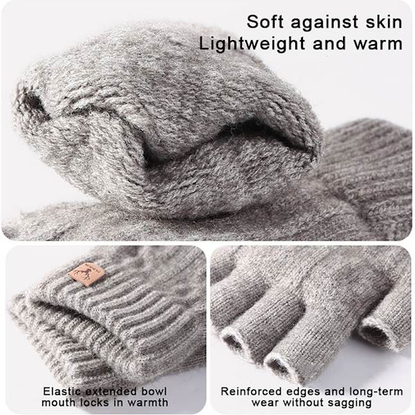 Stickade Tjocka Termiska Halvfingerhandskar Dam Herr Vinter Utomhus Light gray