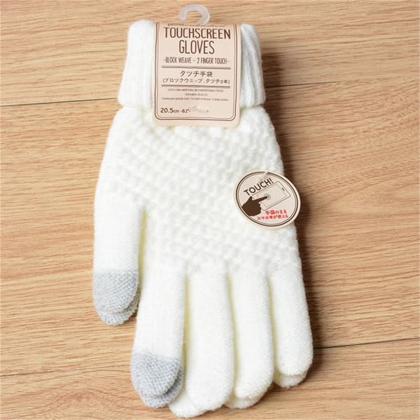 Kvinder Vinter Touch Handsker Varm Stretch Strik vanter Full Finge White onesize