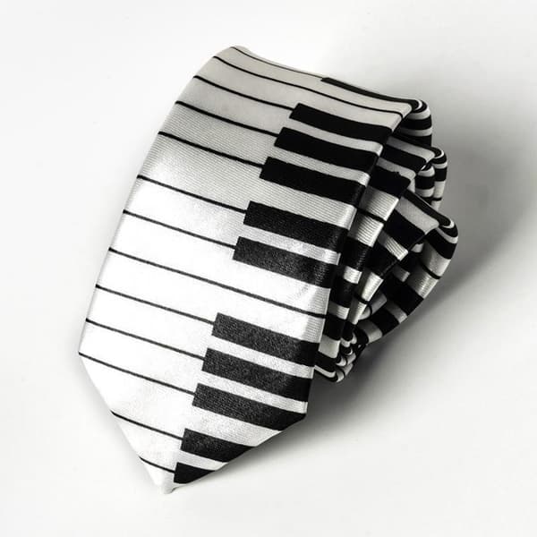 Klassiske musiknoder trykt silkeagtigt smalt slips klaver guitar U A14