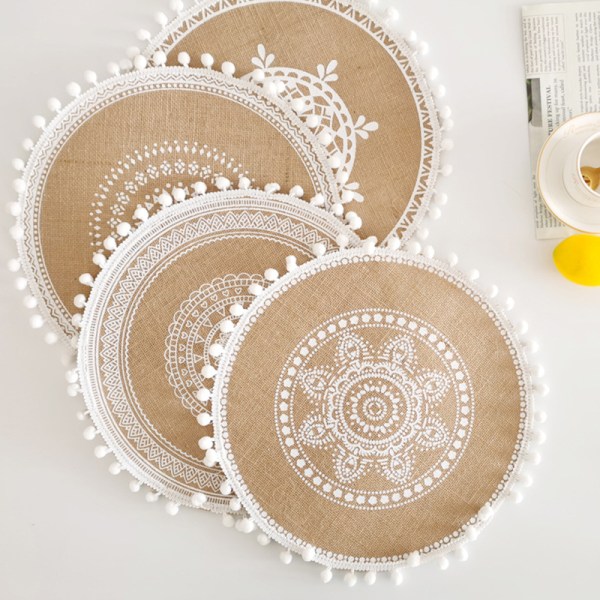 Ins Style Simple håndvævede jute dækkeservietter glasretro bomuld B2