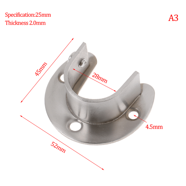 19/22/25/32 mm garderobebrakett rustfritt stål stangsokkelflens Silver A3