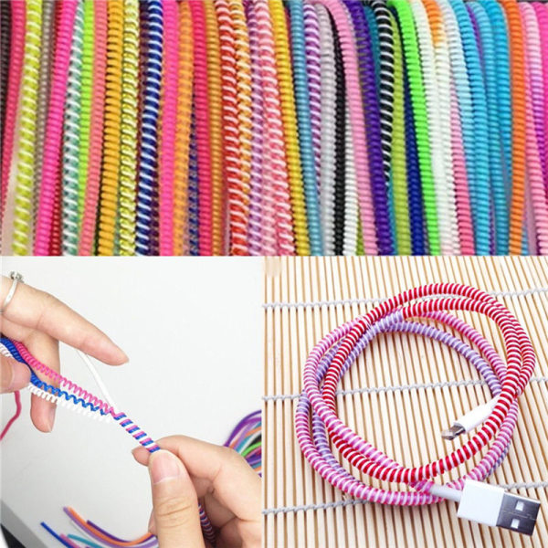 10 st spiraltelefon USB dataladdningskabel Trådsladd Wrap Prote Multicolor