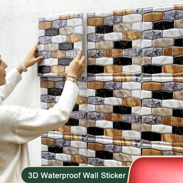 3D självhäftande vattentät väggdekal i tegelform Badrum H Multicolor 10Pcs