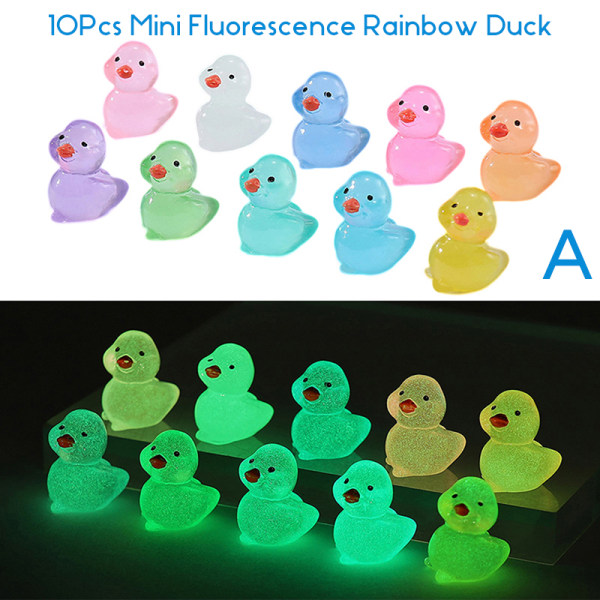 10 Stk Mini Luminous Resin Ducks Glow In The Dark Miniature Orna Multicolor A