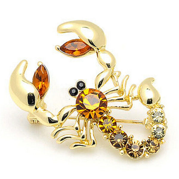 Glittrande kristallscarf broscher strass brosch djur skorpion Gold