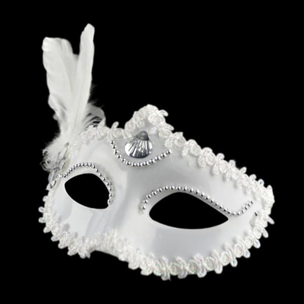 Fjerperlemaske Halloween Fest Maskerade Hvid Sort Øje M White