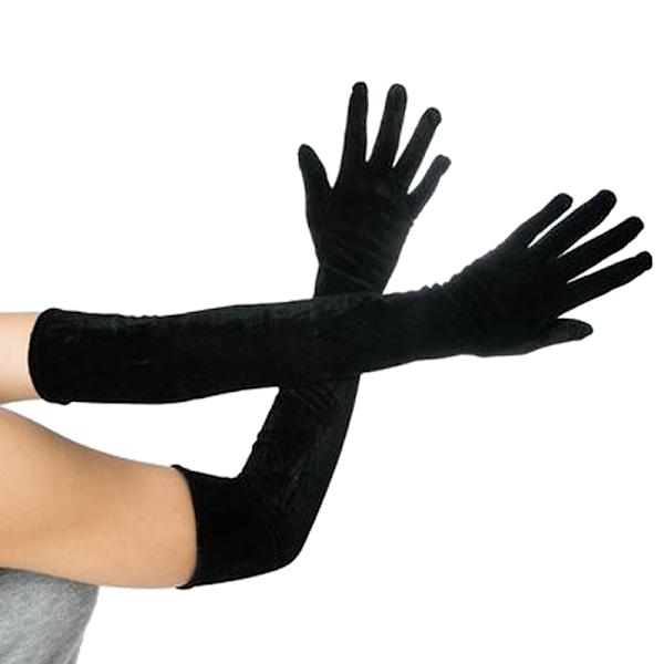 Juleaften Noble Banket Stil Kvinders Fløjl Lang Aftenskjole Handsker Black