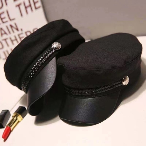 Winter Black Military Berets Caps Hat For Women Kvinne Flat Arm Black one size