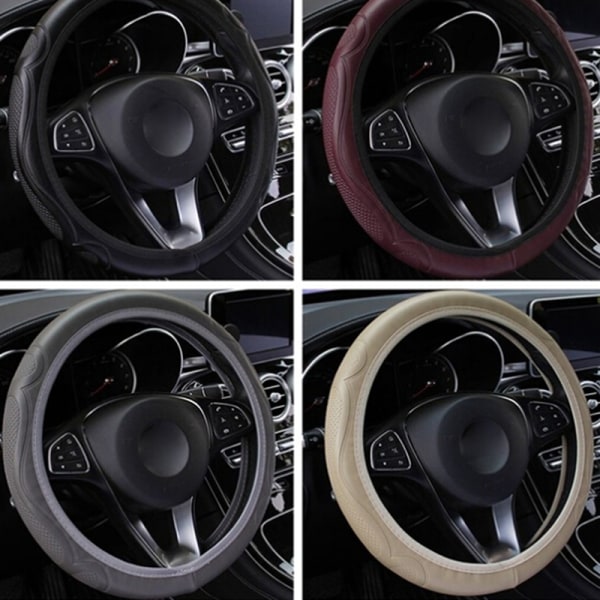 Universal Auto Car Steering Wheel Cover Leather Pustende Anti Black One Size