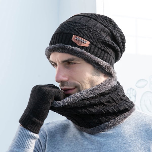 Vinterhatte Til Mænd Skullies Beanie Hat Vinterhue Mænd Damer Wo Black One Size