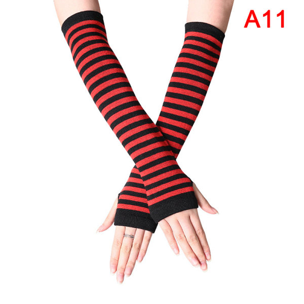 Y2K Mode Kvinnor Flickor Randiga Armbågshandskar Varmare Stickade Lon A11 One Size