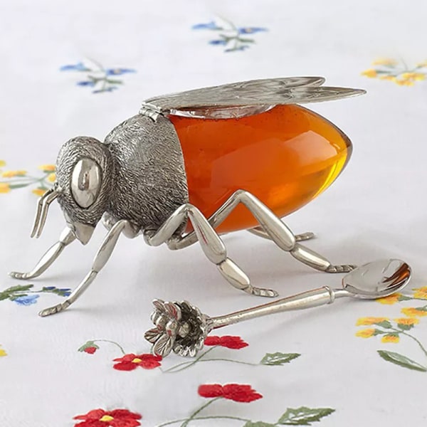 Luksuriøs Bee Honning Pot Honning Oppbevaringskrukke Dekorativ Ornament B Silver 15cm