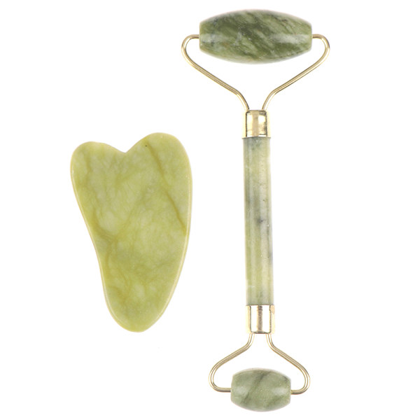 3 sett Roller and Gua Sha Tools by Natural Jade Scraper Massage Green 3 sets