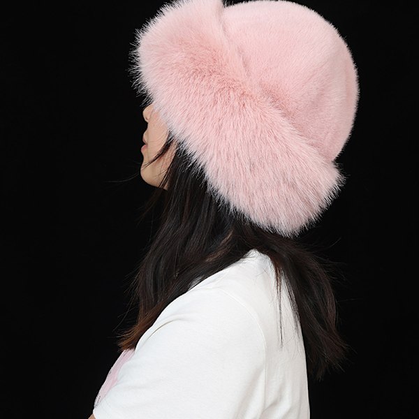 Fluffy Faux Fur Bucket Hat For Women Luxury Plush Fisherman Hat Pink