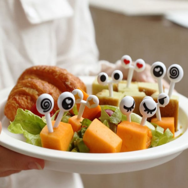 Nydelig 10 stk frukttannpirker i plast Lovely Eye Cartoon Forks B Muticolor 10pcs