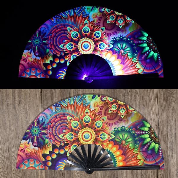 Kung Fu Vifte UV Blekkutskrift Fluorescerende Vifte Bambusbein Folding E