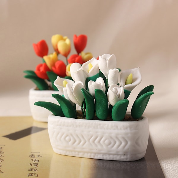 1:12 Nukkekodin miniatyyri tulppaaniruukku-bonsai-puutarha White A