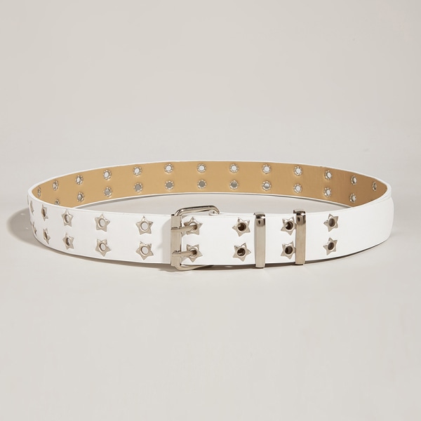 Punk Style Star Double-Breasted Belte Midje Strap Hollow Out Lea White onesize