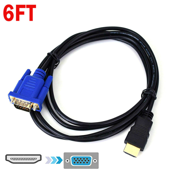 HDMI Male til VGA Male Video Converter Adapter Kabel til PC DVD Black one size